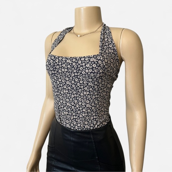 Free People Navy and White floral halter top Bodysuit - Picture 1 of 6